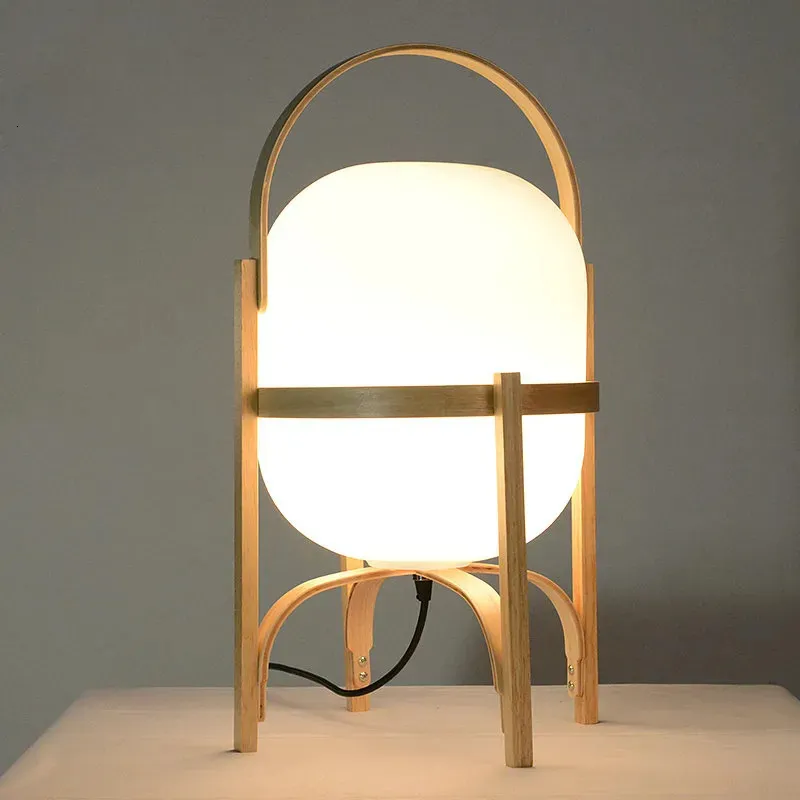 Dekorativa föremål Figurer Janpanese E27 Wood Stand Lamp Modern Simple Art Tablettbelysning för vardagsrum Studie Bortrum Portabelt trä Tabell 231017