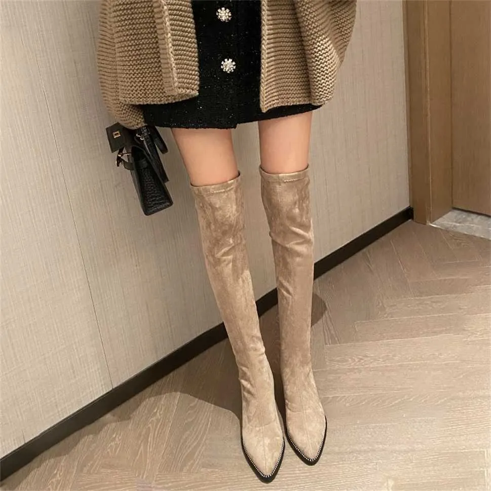 Boots Knee length elastic boots skinny long womens autumn and winter thick heels high new pointed legs boots 230830