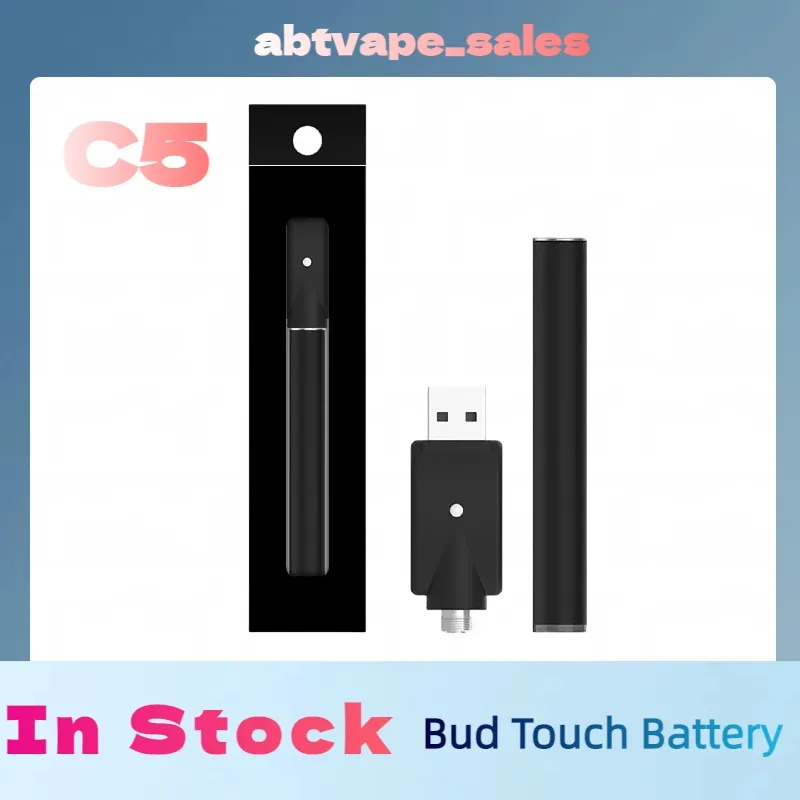 Hot Sale Vape Bateria C5 Butt Touch Bateria de 10,5 mm de botão Auto Vape o Pen 345mAh para 510 cartuchos com luz indicadora inferior em estoque Fast Ship em 4 dias de fábrica