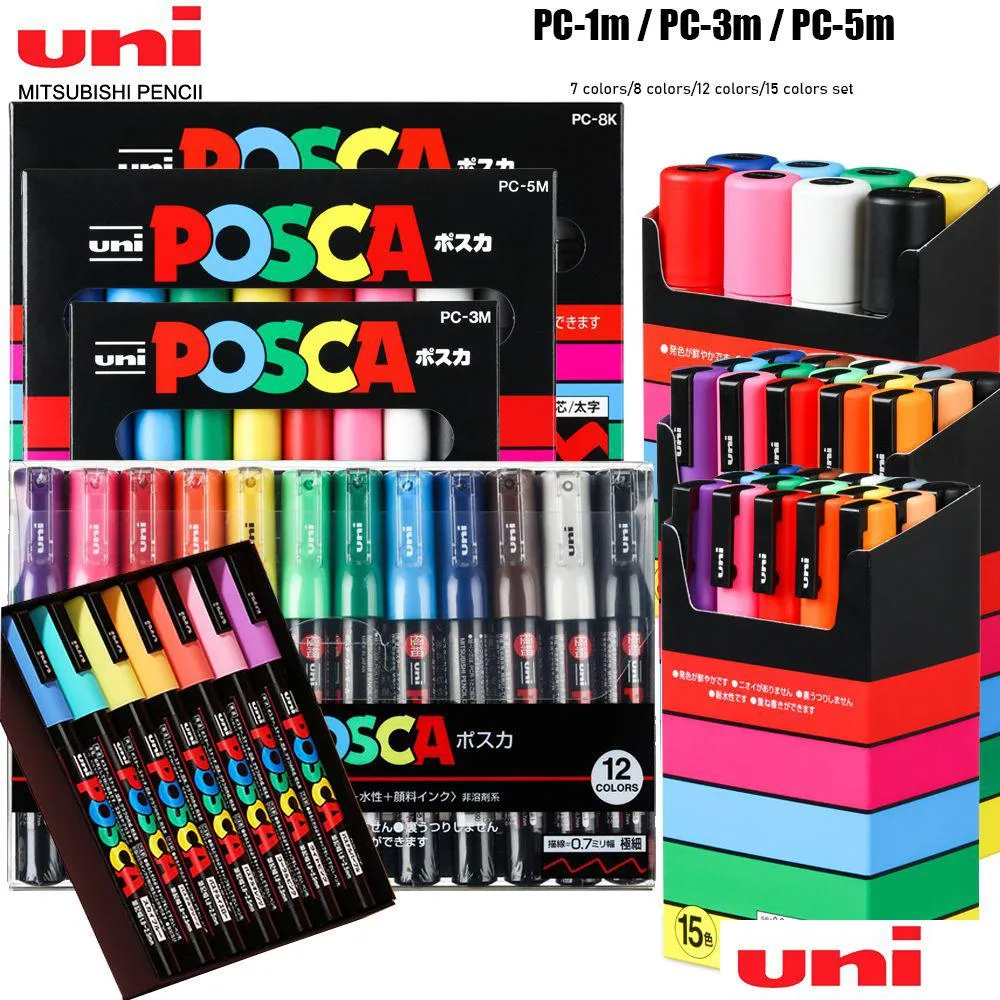 İşaretçiler İşaretçiler 1 Set POSCA MARKER PEN PC-1M PC-PC-5M POP REKLAM POSTER GRAFFITI NOT Boya El boyamalı sanat Dhgarden DHDPL