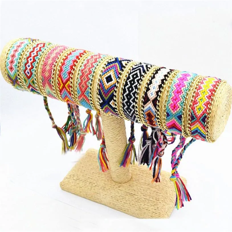 10 Design Mixed Fantastic Rope String Handmade Geometric Friendship Armband Summer Fashion Gold Plated Alloy Chain Cotton Woven B278Q