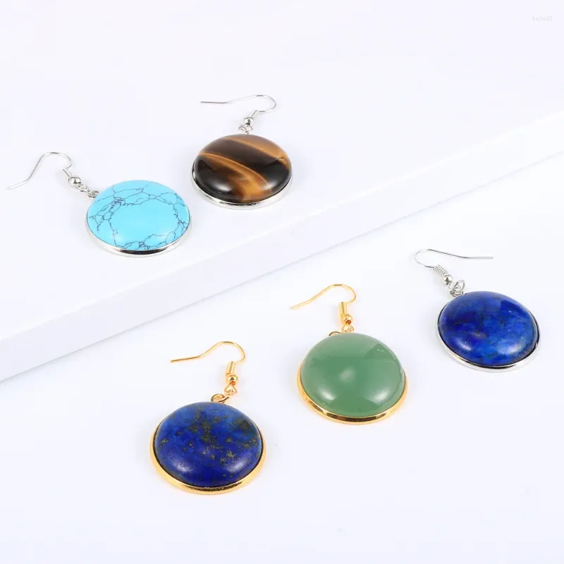 Boucles d'oreilles pendantes en pierre naturelle BOHO pour femmes, grande déclaration ronde, Lapis Lazuli, cristal Turquoises, goutte de pierres précieuses