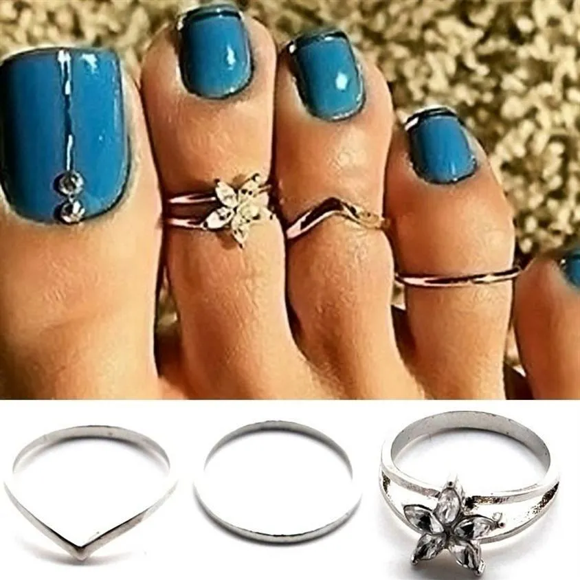 3st Silver Toe Rings uppsättning för strand sexiga kroppsmycken för kvinnor260t