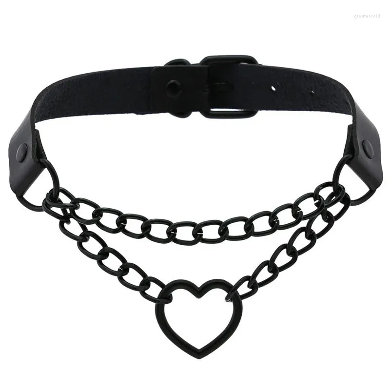 Колье 2023, готическое черное сердечко, кожаный шейный воротник, ожерелья в стиле панк для женщин и девочек, чокер с пряжкой, ювелирные изделия