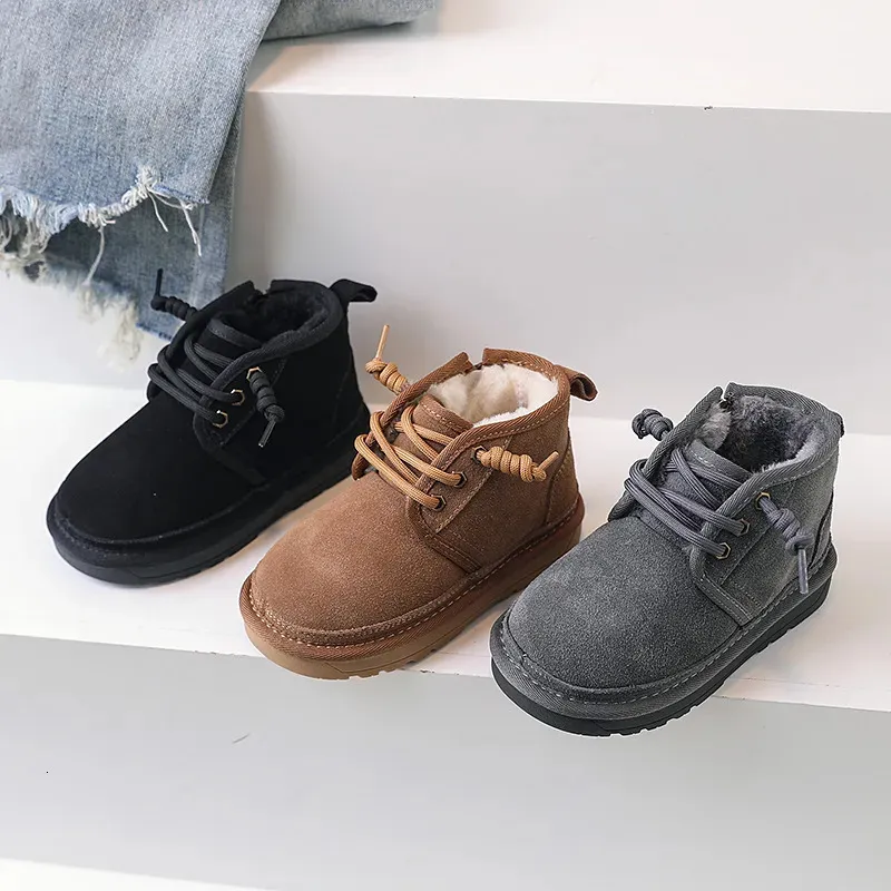 Boots Chlidren Snow Boots Girls Geniune Leather Thick Plush Warm Winter Boots Boys Suede Soft Sole Non-slip Casual Shoes Size 21-37 231017