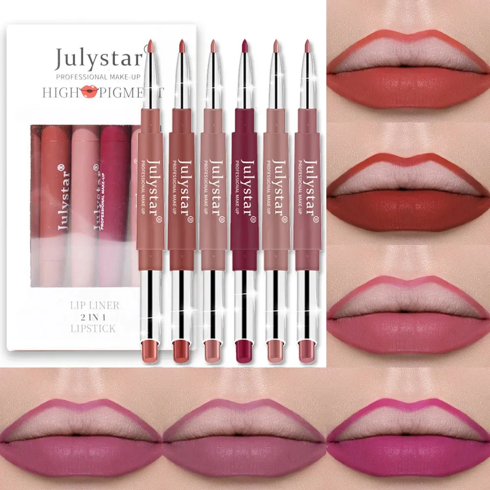 Lippenstift 16 kleuren / doos Lipliner potlood Lipmake-up Lipstick Pen Waterdichte Lipliner Lady Charmant Naakt Fluwelen Lipliner Cosmetisch Maquiagem 231017