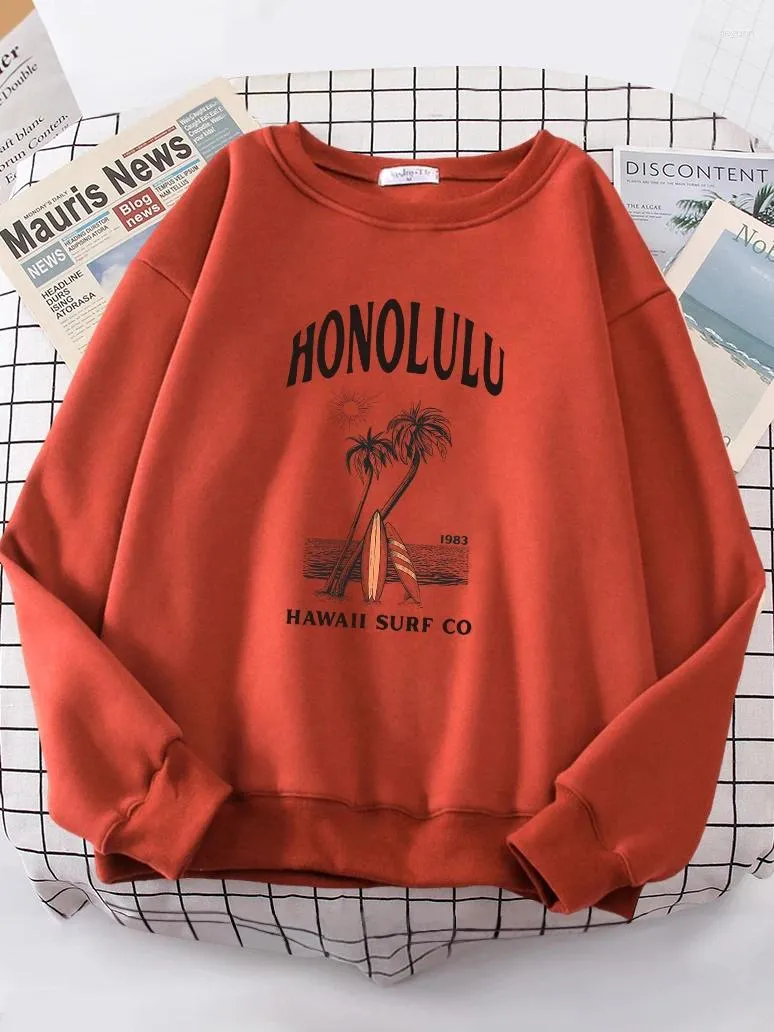 Sweats à capuche pour femmes Honolulu 1983 Hawaii Surf Impression Sweatshirts Polaire Automne Sportwear Épais Hiver Femmes À Capuche Surdimensionné Casual Fille À Capuche