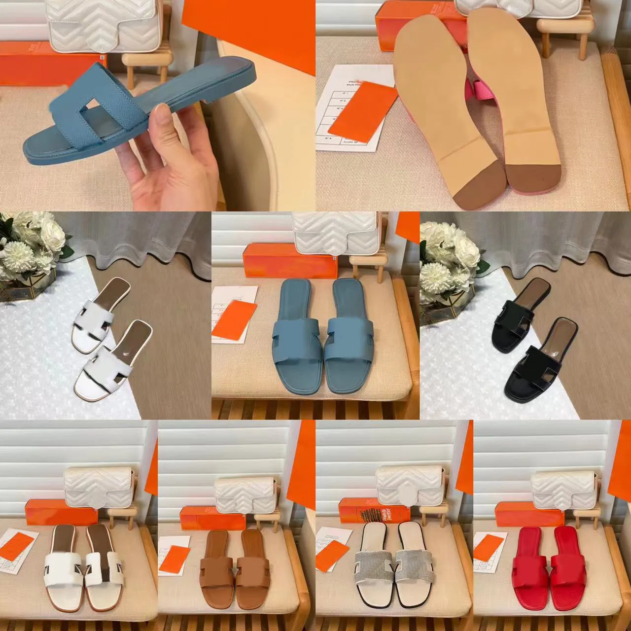 pantofole pantofola pantofole da donna scarpe piatte estive in pelle moda spiaggia pantofole di lusso da donna lettera trascina taglia 35-42 con scatola