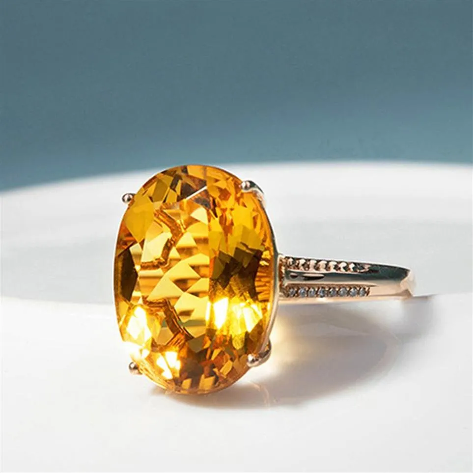 Fashion Yellow Crystal Citrine Gemstones Diamonds Rings for Women Rose Gold Color Jewelry Bague Bijoux Party Accessories Gifts247o