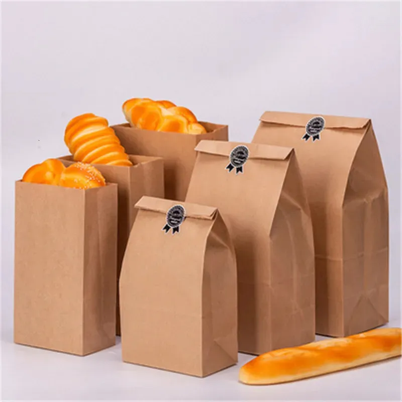 Envoltório de presente 25/50pcs saco de papel kraft sacos de embalagem biscoito doces comida biscoito pão lanches cozimento caixas de bolo 231018