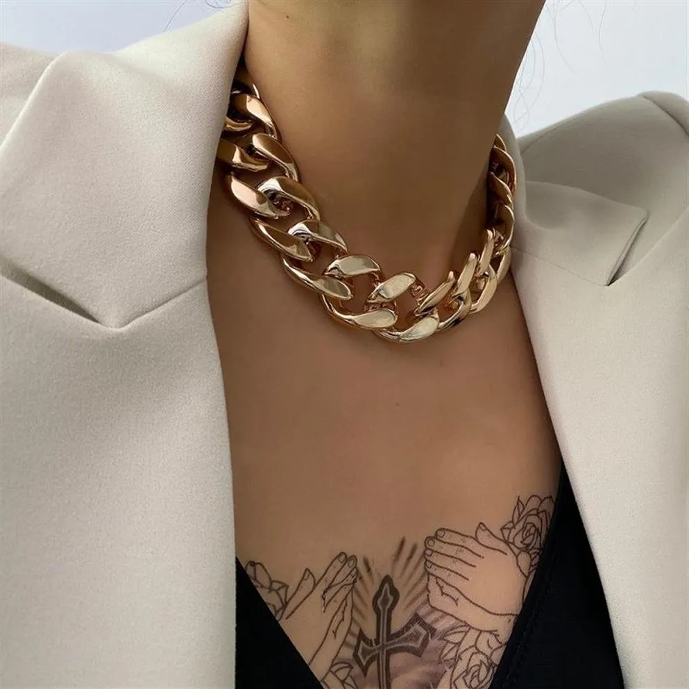 Gothic Punk Golden CCB Chain Choker Necklace for Women Vintage Cross Chain Charm Hip Hop Statement Necklace Jewelry Accessories Gi289s