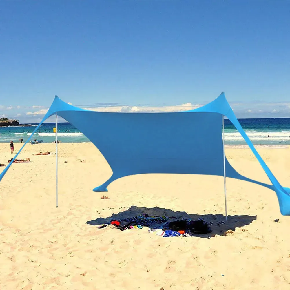 Tält och skydd Family Beach Sunshade Lightweight Sun Shade Tält med sandväskans förankringar bekväma för parker utomhus camping dropp 231018