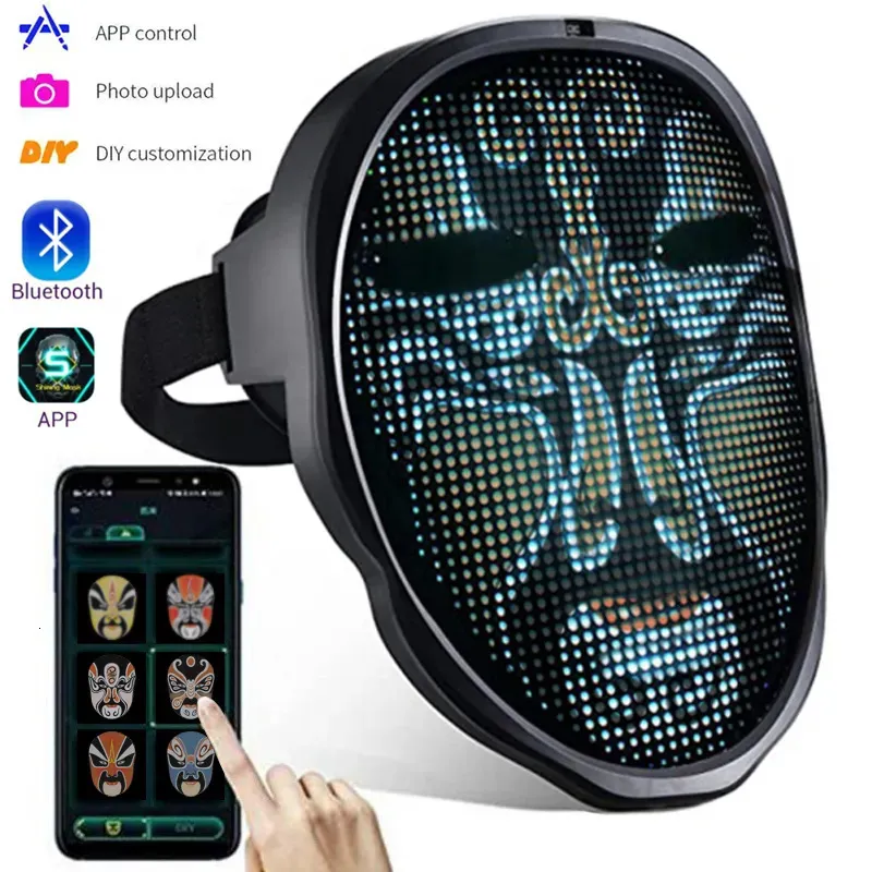 Party Masks Bluetooth App Control Smart LED Face Programmerbar förändring DIY P OES för Display Light Mask Halloween 231018