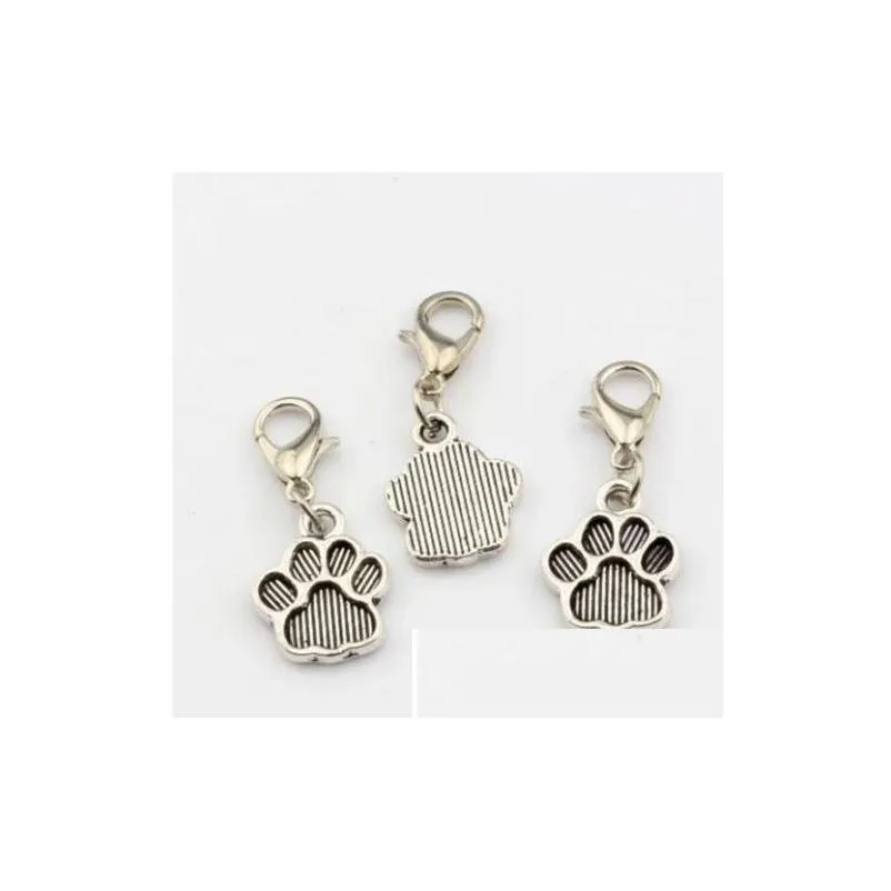 Charms 100st/Lot Sier Plated Paw Print Charms hummerlås dingle för armband DIY smycken som gör resultat 28x12mm smycken smycken f dheta