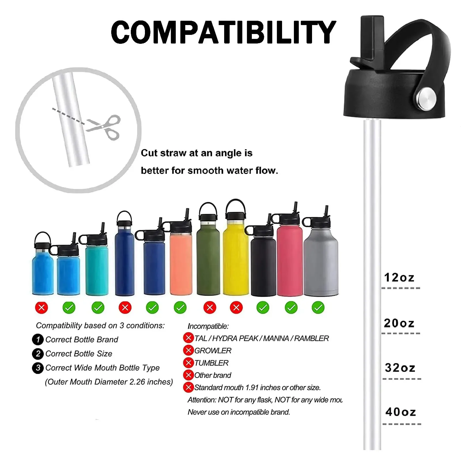 Long Straw Water Bottle Lid Replacement With Straw For Wide Mouth Bottles  20/32/40oz Flex Lid For Sports And Everyday Use From Daye10, $10.12 |  DHgate.Com