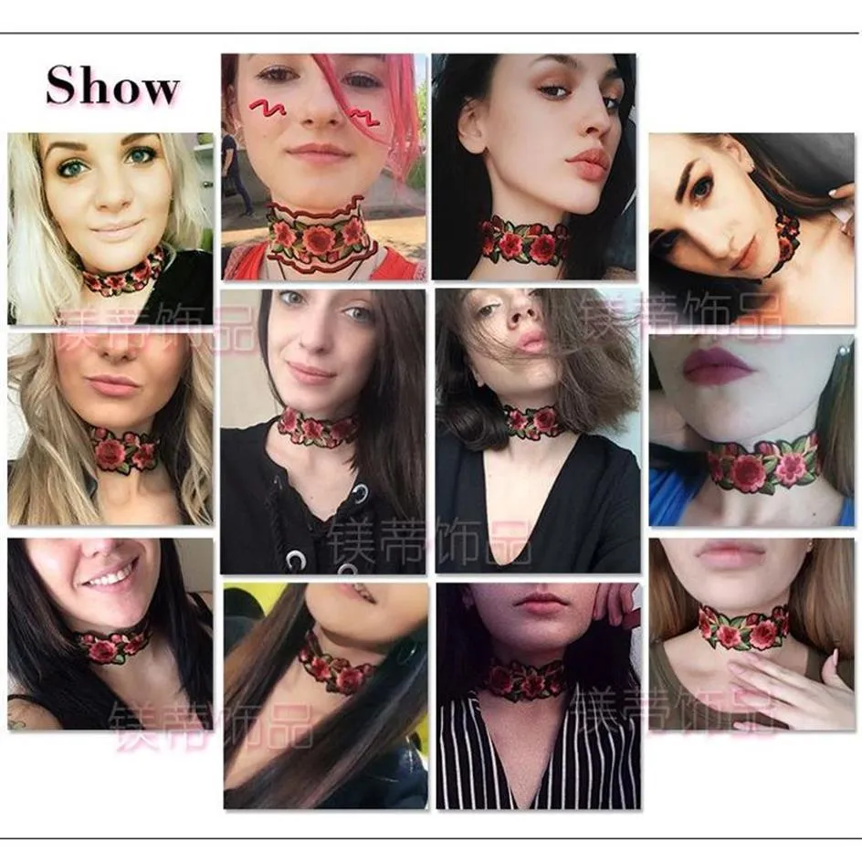 Ankomst Red Flower Rose broderier halsband för kvinnor flickor halsband fest bröllop smycken gåvor 2021 chokers271k