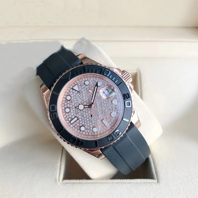 Diamond Watch Mens Watch Rose Gold Automatic Mechanical Montre de Luxe Rubber Strap Fashion Wristwatch 40mm Waterproof 316L