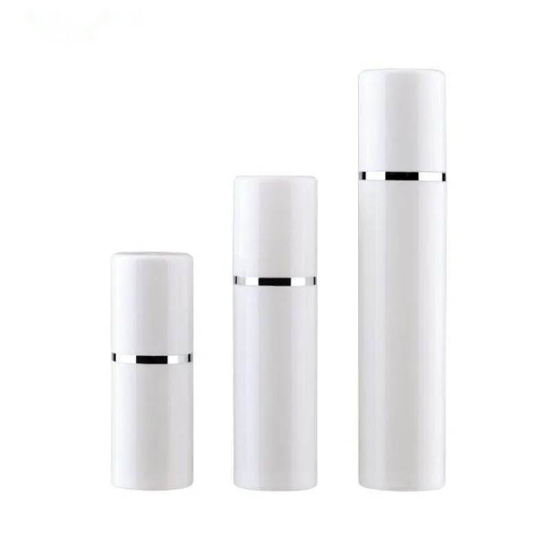 Bottiglie airless vuote in PP da 15 ml 30 ml 50 ml Bottiglia per lozione con pompa per vuoto airless bianca con confezioni cosmetiche Silver Line Phqou Pmisr