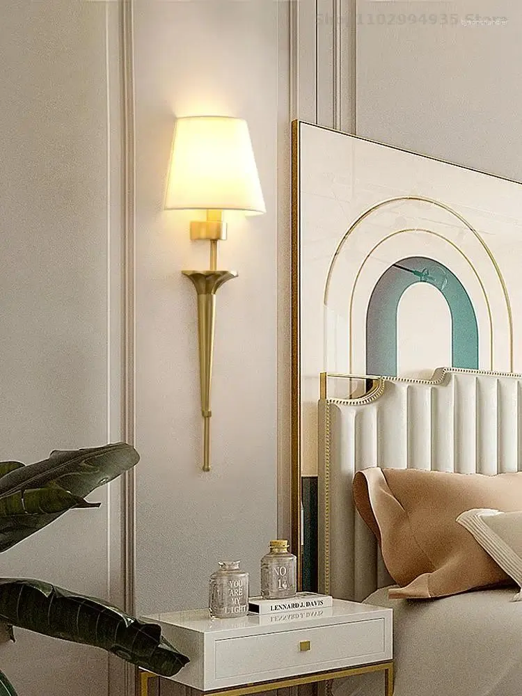 مصابيح الحائط مصباح النحاس غرفة نوم أمريكية بسيطة كلاسيكية غرفة المعيش