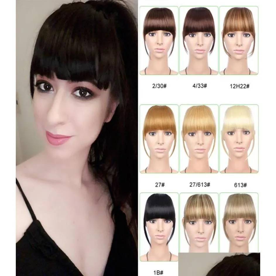 Bangs 6 cali Krótki przedni klips w Bang Fringe Hair Extensions Prosty syntetyczny 100 Prawdziwy naturalny siedlisko1496234 Drop Gelive Dhkdw