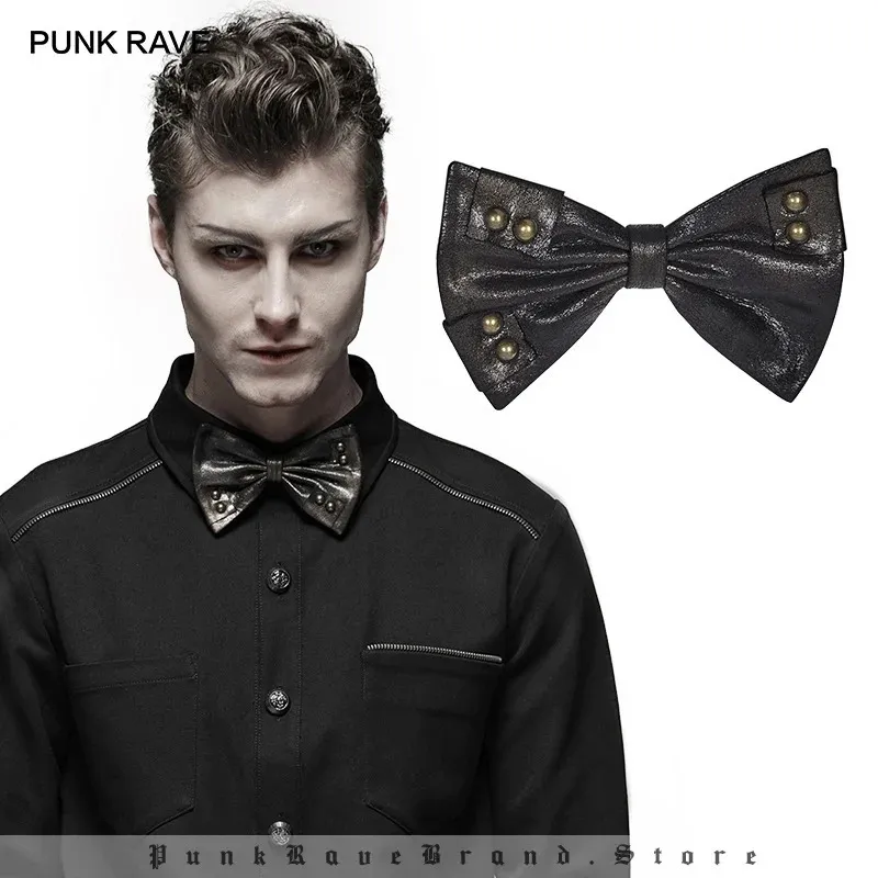 Nœuds papillon PUNK RAVE hommes Steampunk Vintage 2 couleurs en cuir Pu noeud papillon Party Club cravates vêtements accessoires cravate cadeau pour hommes 231013