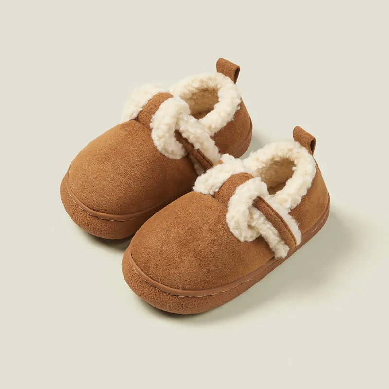 Sapatos de algodão infantil bolsa feminina com casa quente sola macia botas de neve pai-filho chinelos masculinos inverno sapatos curtos marrom