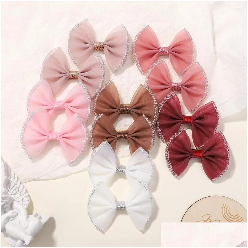 Accessoires pour cheveux Accessoires pour cheveux 2 pièces/ensemble épingles à cheveux en gaze à paillettes pour filles arc paillettes Colorf Bowknot Hairgrips bébé en gros bébé, K Dhtai