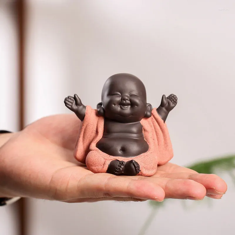 Tea Pets Bonsai Small Ornaments Purple Sand Pet Flower Maitreya Buddha Statue Gardening Accessories Micro Landscape Decoration