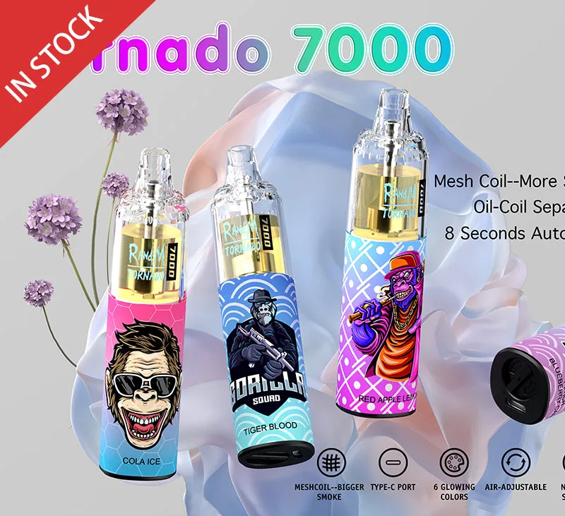 100% ORIGINAL RANDM TORNADO 7000 AIRFLOW CONTROL VAPE DEVICE disposable electric cigarette disposable vape Disposable PODS better than tornado bingo 8000 puffs