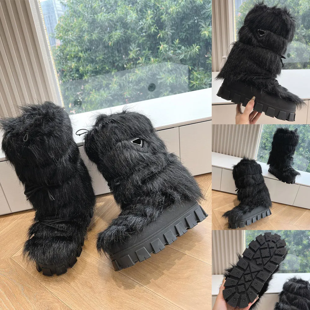Women s Shearling Apres Ski Boots Waterproof Platform Knee High Winter Boots Black Warm Comfortable Lace Up 2024