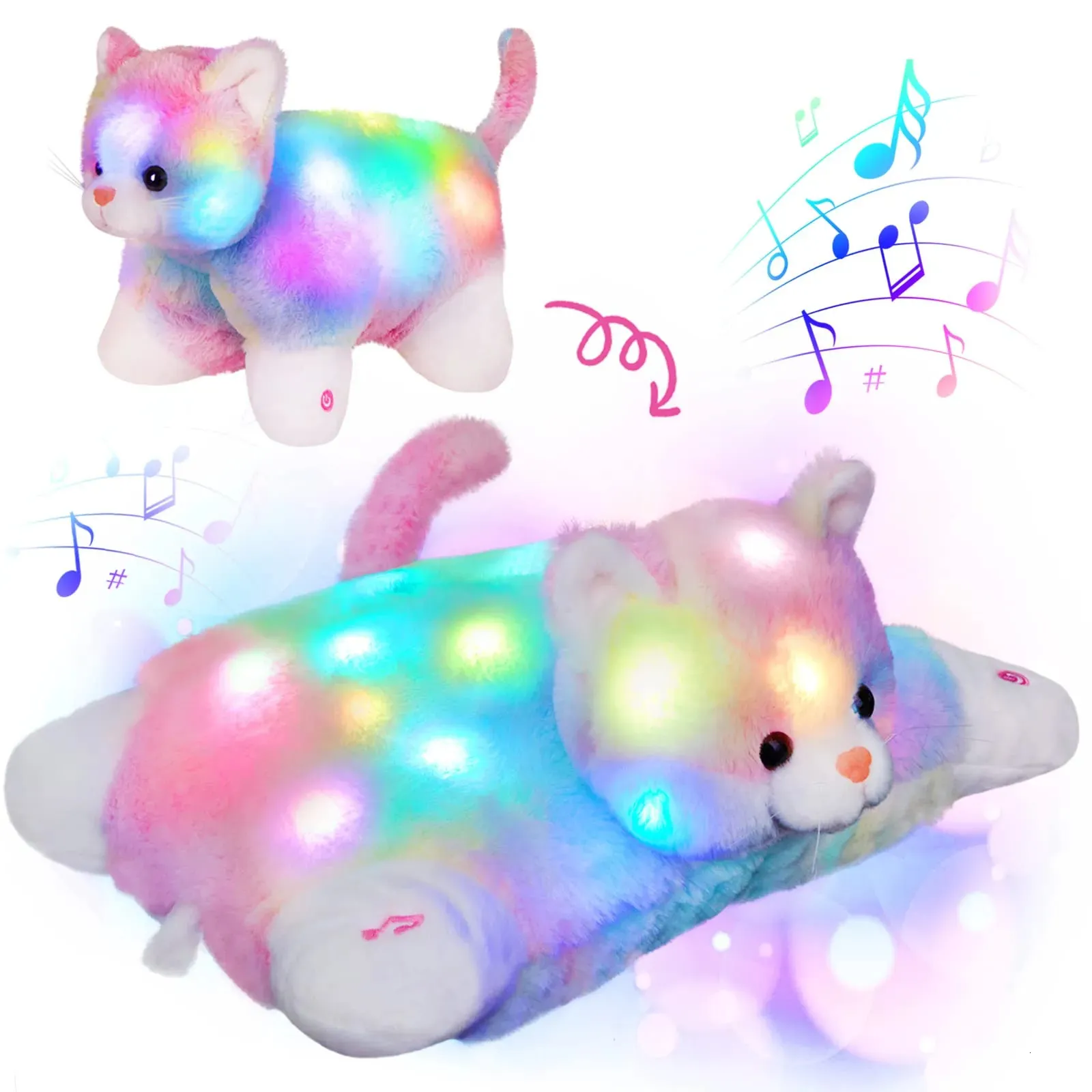 Jouets lumineux en peluche 30 cm Jouets en peluche brillants en coton Kitty mignon avec oreillers à lumière LED Berceuses douces Animaux en peluche Cadeau pour filles enfants 231017