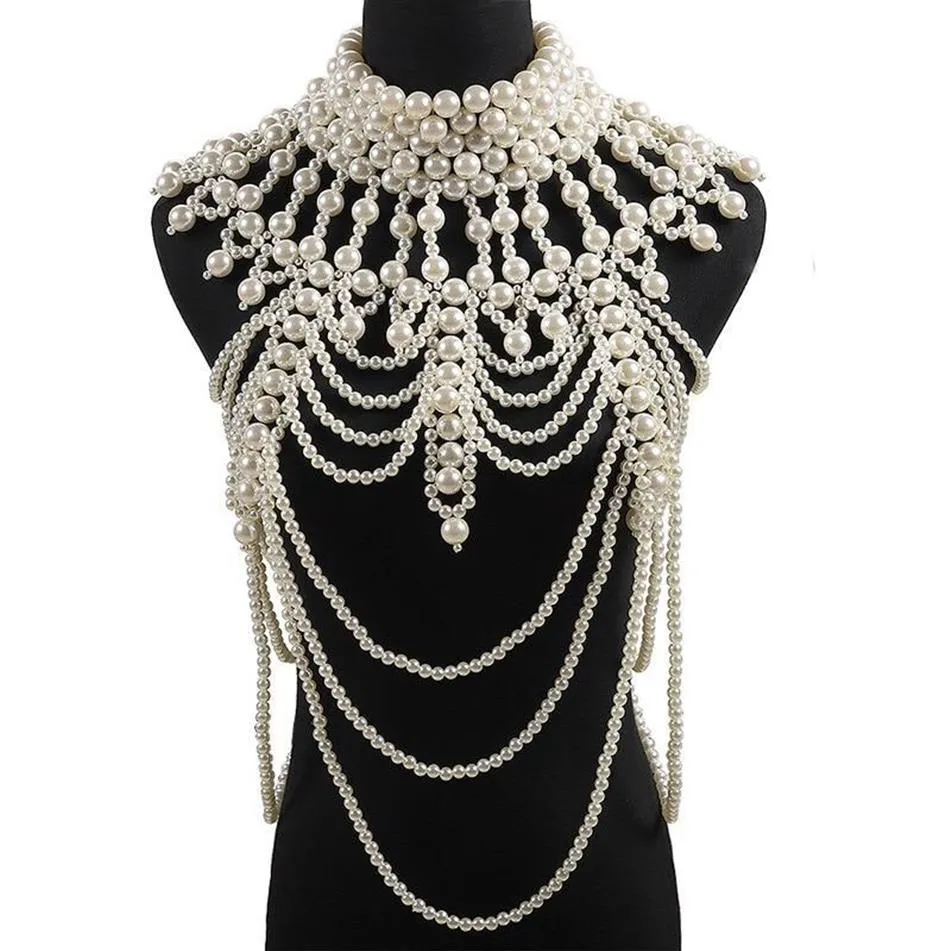 Retro erweiterte Perlen Kristall Körper Schmuck Kette Sexyhandmade perlen Frauen Braut hochzeit kleid große halskette schmuck Accessor223s