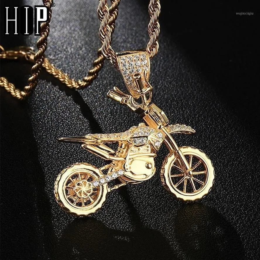 Pendant Necklaces HIP Hop Full Iced Out Bling CZ Cubic Zircon Copper Cool Motorcycle Pendants & For Men Jewelry Whole266Z