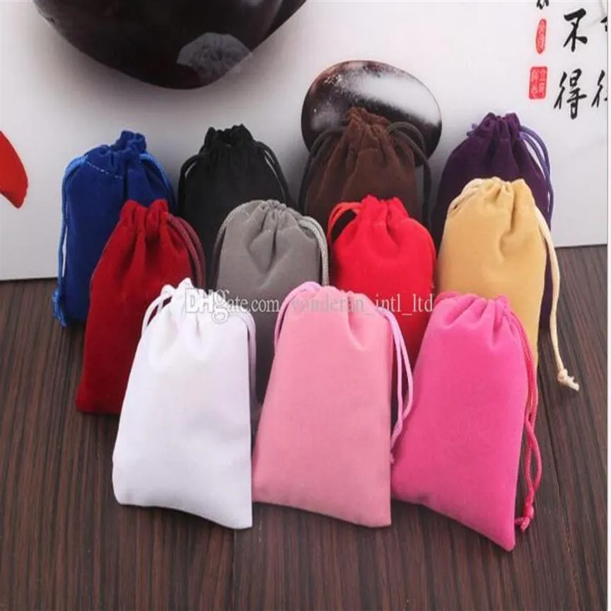 9 12cm3 54 4 72inchvelvet drawstring bag Gift bag Favor Holders Flocados sacos de telefone bolsas de jóias 100pcs Whole243E