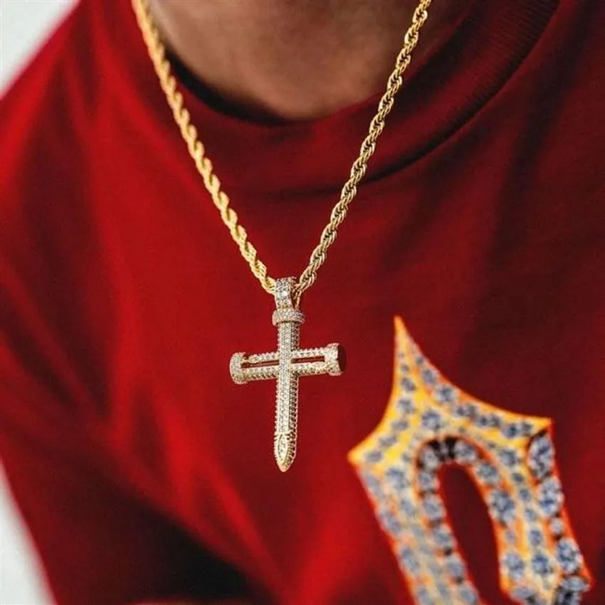 Nagelform-Kreuz-Vollzirkon-Männer-Hiphop-Anhänger-Halskette, vergoldeter, versilberter Messing-Anhänger, Verkauf in Europa und 300 t