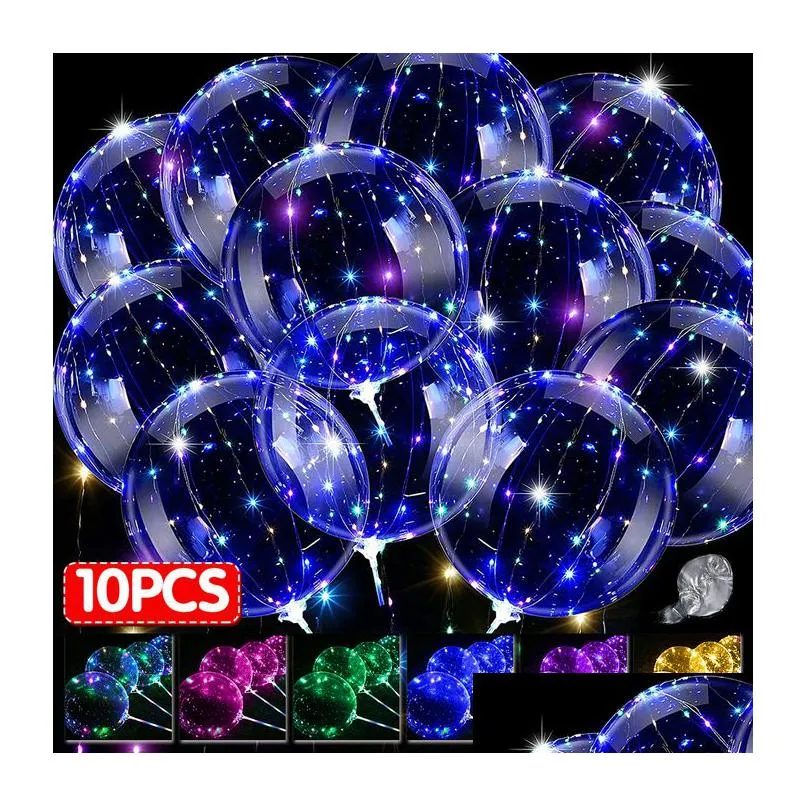 Autres fournitures de fête d'événement Autres fournitures de fête d'événement 10 pièces LED allument des ballons Bobo hélium lueur bulle ballon clignotant Dhgarden Dhj1A