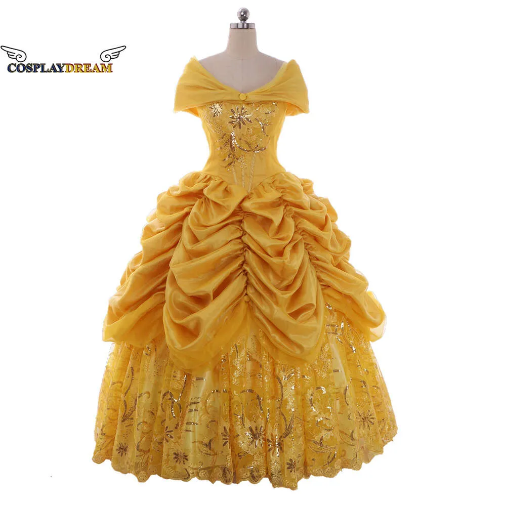 Cosplay cosplay prinsessan gyllene klänning gul bollklänning klänning skräddarsydd belle klänning för vuxna kvinnor anime skönhet cosplay gul klänning plus sizecosplay