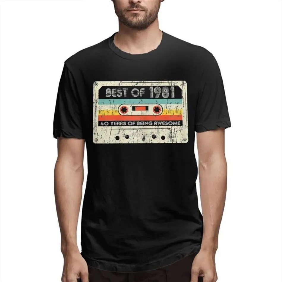 T-shirty męskie 40 lat w 1981 r. Przyjazd Tshirt 40. urodziny Prezenty z taśmą kasetową retro vintage bawełna dla mężczyzn koszule 2386