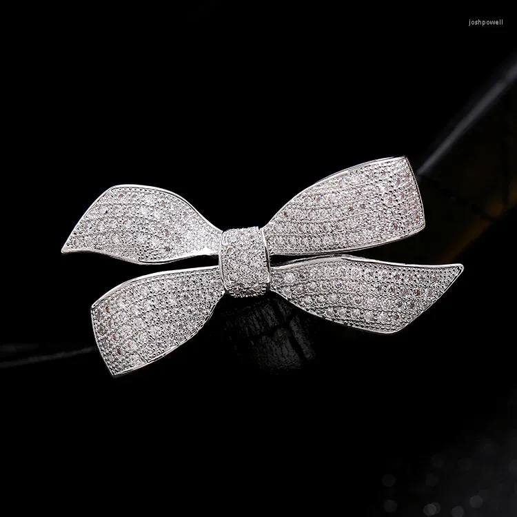 Brooches Fashion Micro Pave CZ Victorian Ribbon Bow Bowtie Bowknot Pin Women Jewelry
