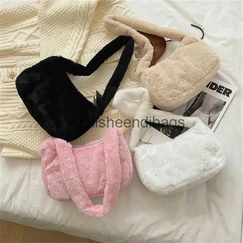 Shoulder Bags Bags Simple Design Women Soft Plus Soulder Bags Winter Furry Ladies Purse andbag Fasion Female Underarm Bagstylisheendibags