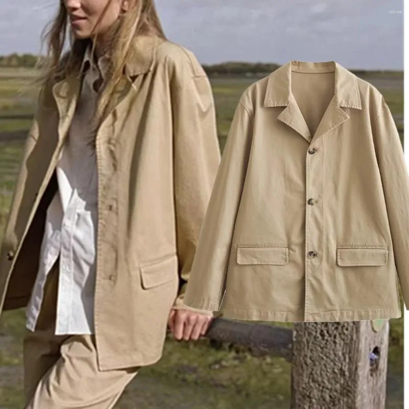 Garnitury damskie uschnięta jesień brytyjska moda retro khaki twill płaszcz zwykły garnitur Blazers vintage Tops