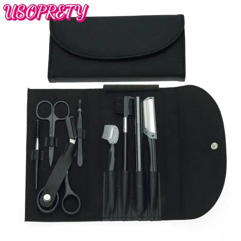 Eyebrow Trimmer 8-Piece Set Eyebrow Trimmer Eyebrow Razor Kit Eyebrow Shaving Knife Scissors Comb Eyelash Brush With Bag For Face Beauty Tools 231017