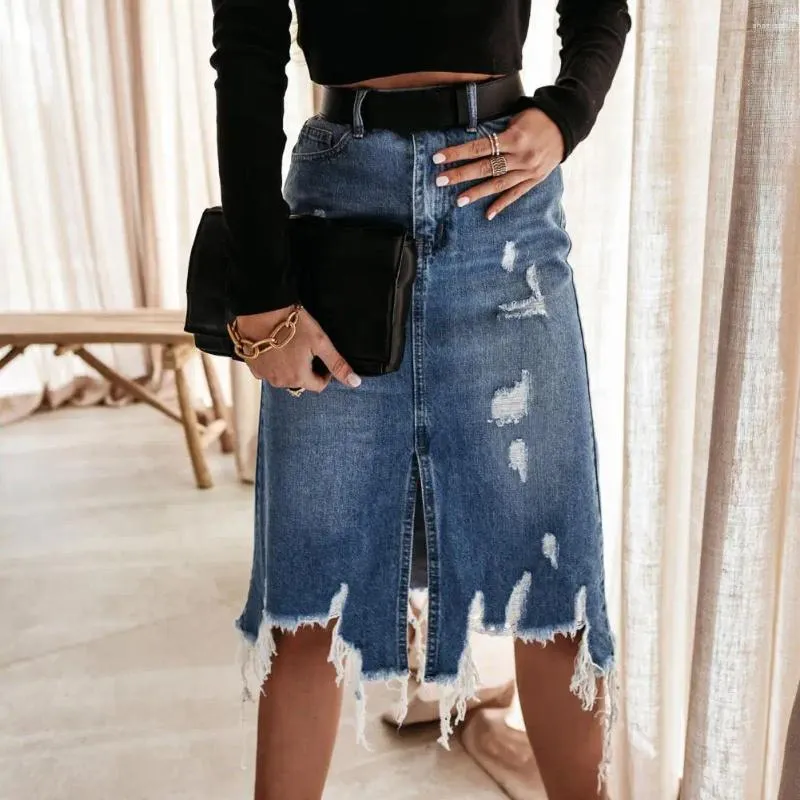 Denim skirt ripped hem online