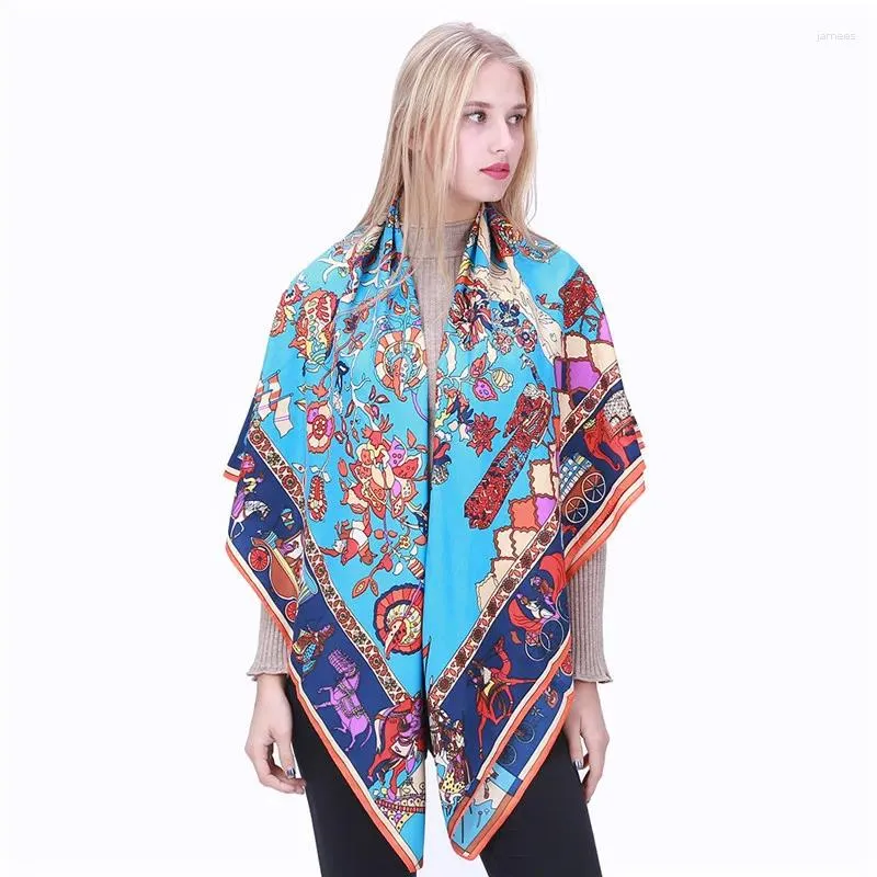 Scarves 130 130cm Luxury Print Silk Scarf Women Large Shawls Stoles Tree Square Echarpes Foulards Femme Wrap Bandanas