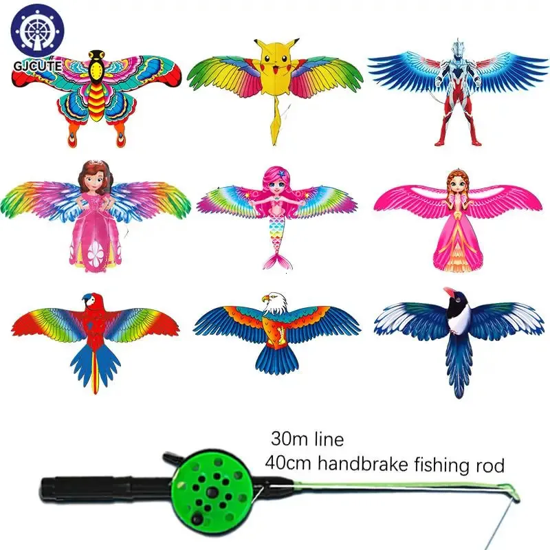 kite accessories 1set children flying toy cartoon butterfly mermaid parrot magpies eagle with Healing Kids Outdior Sports Toys 231018