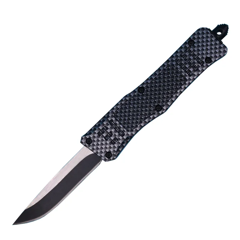 Kolfiber 7 tum 616 mini Automatisk taktisk kniv 440C Svart + tråd Ritningsblad Zink-aluminiumlegeringshandtag EDC Pocket Knives