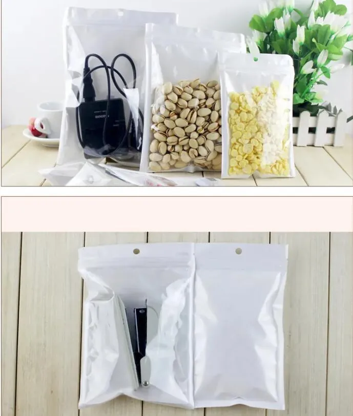 Clear+ white smell proof mylar plastic zip lock bags packaging OPP bulk gift Packages PVC beaded film flat bottom bag self sealing baggies for earpods cable Phone case