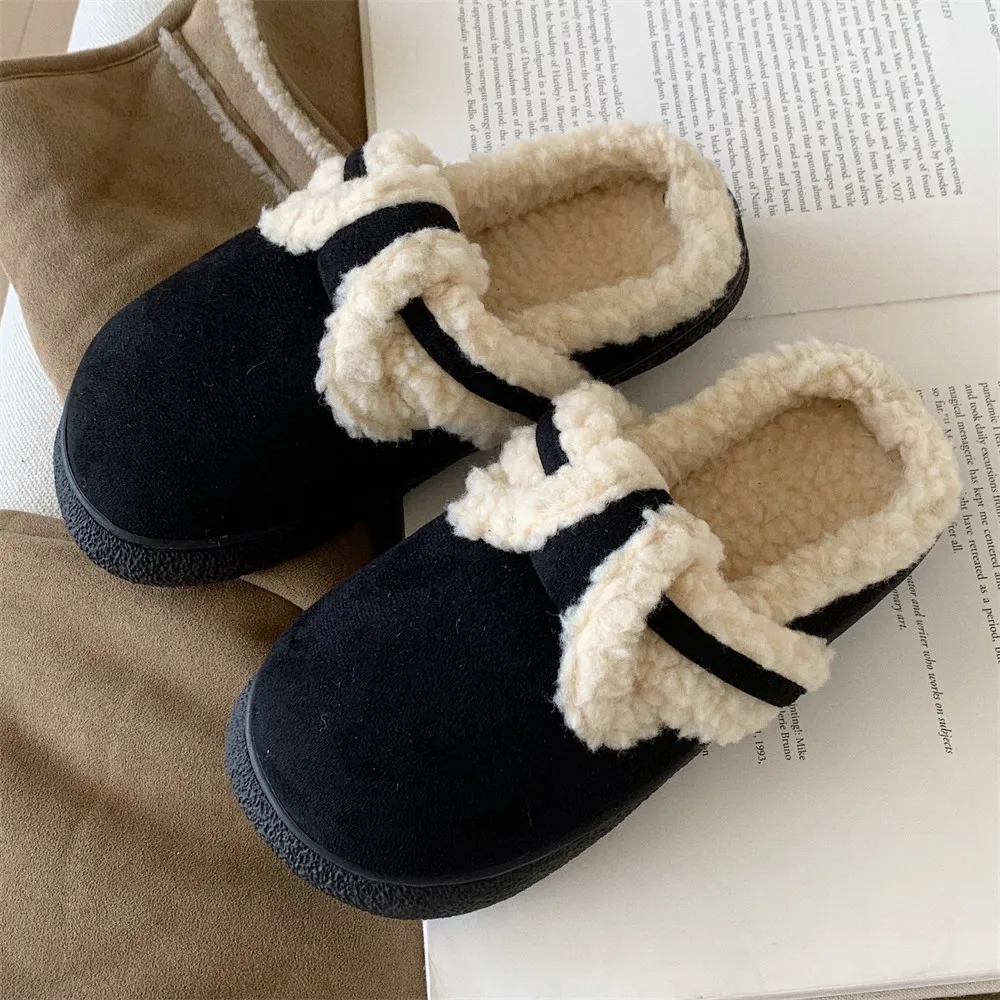 New fashion vintage style suede shoes autumn and winter warm black indoor comfortable soft sole cotton shoes