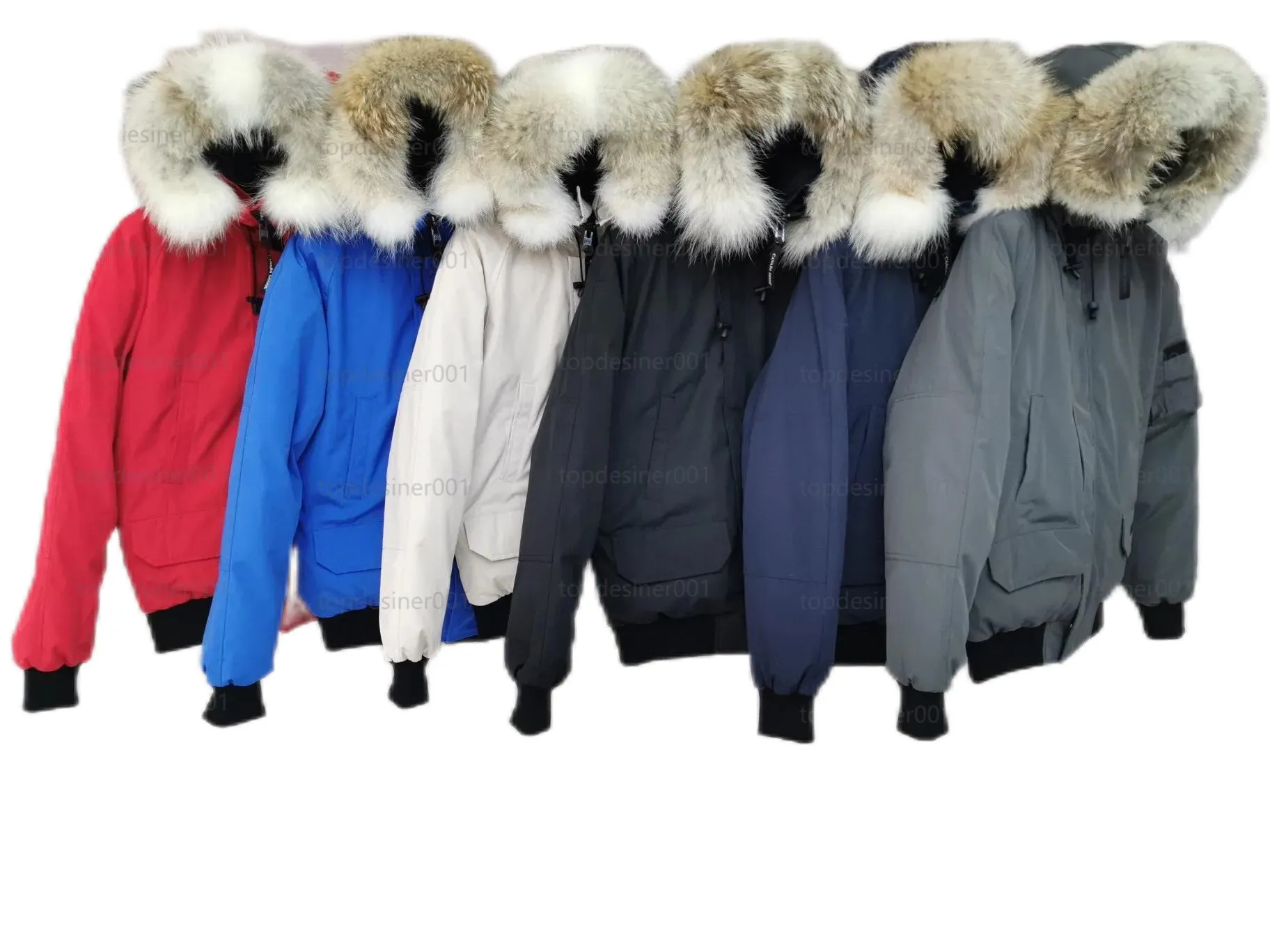 Hombres Bomber Down Chaqueta Real Lobo Piel Con Capucha Lona Parkas Carta Parche Cremallera Bolsillos Cálido Grueso Outwear Diseñador Mujeres Ruff Winter Coat140