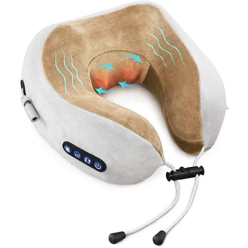 Nekkussen masseren Elektrische stimulator met warmtetrilling 3D-kneden Shiatsu-massage U-vormig kussen voor schouder Cervicale pijnverlichting Vermoeidheid 231017